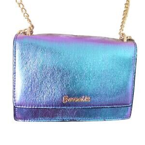 BEWALTZ IRREDESENT PURPLE CHAIN CROSS BODY CLUTCH PURSE NWOT